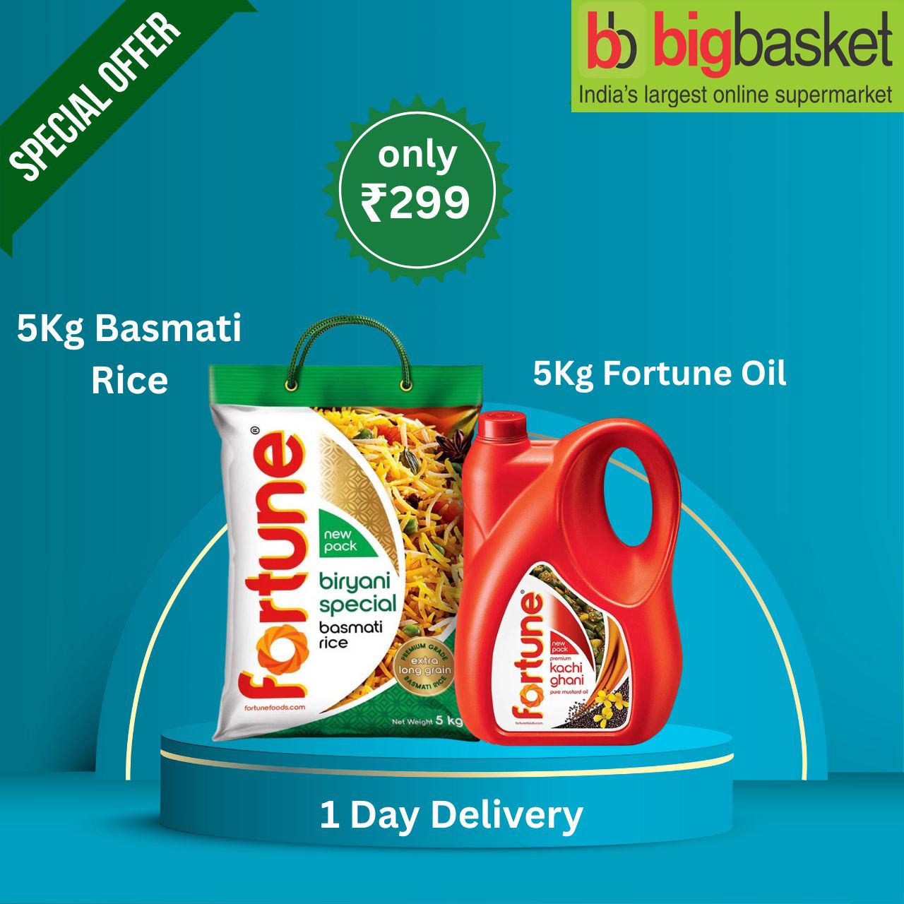 Big Basket Offer today online: Get Basmati Rice 5kg+ Fortune Oil 5L